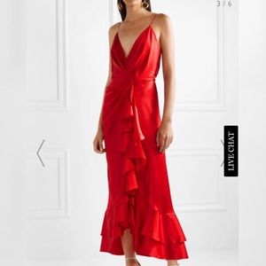 Johanna Ortiz Pefumero Red Silk Ruffle Dress Size 2